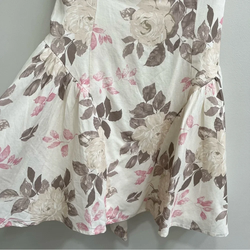 Fore Blossoming In Nature Floral Mini Dress (Ivory Multi) Square Neckline Pastel - Picture 5 of 13